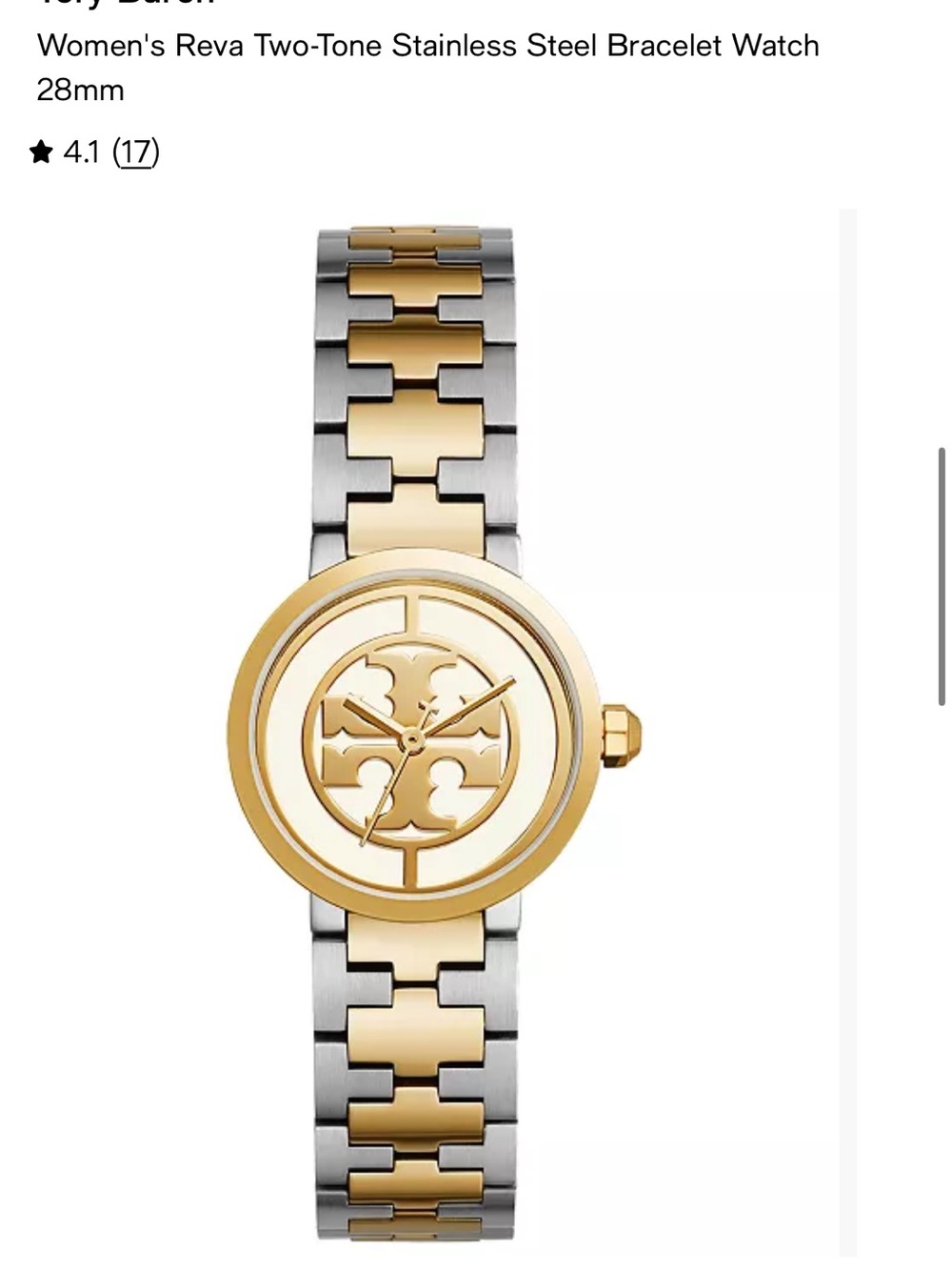 Tory Burch Two-Tone Gold and Silver Reva Bracelet Watch